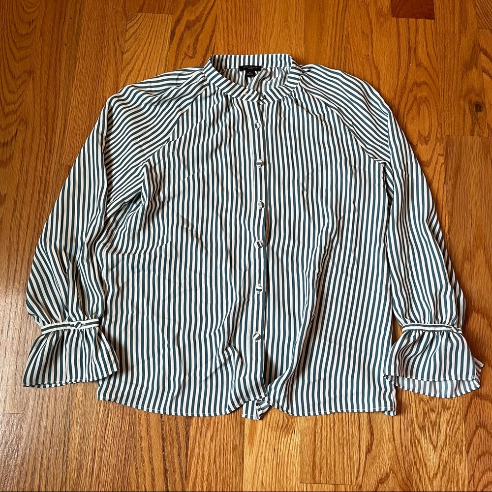 Ann Taylor petite striped shirred button down shirt size small petite - Picture 4 of 9